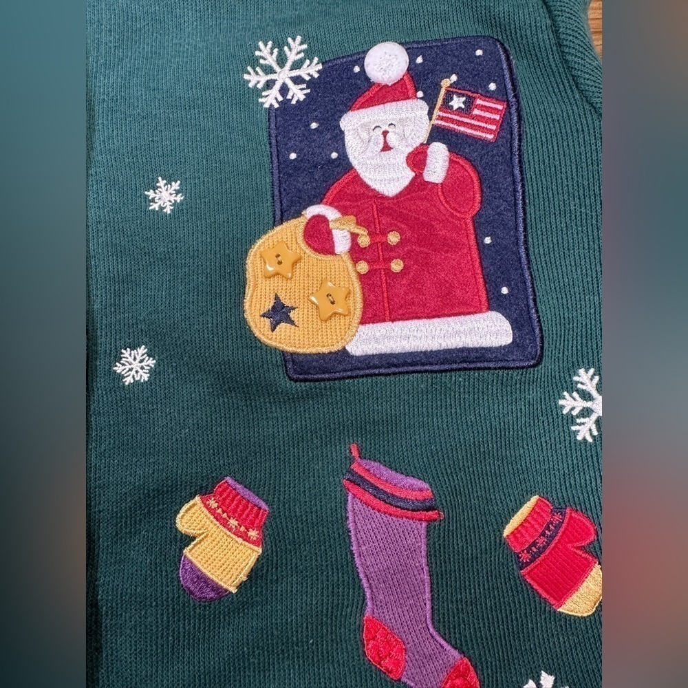 Vintage Karen Scott Green Christmas Sweater Embroidered & Appliquéd Women’s Sz M - Picture 8 of 10